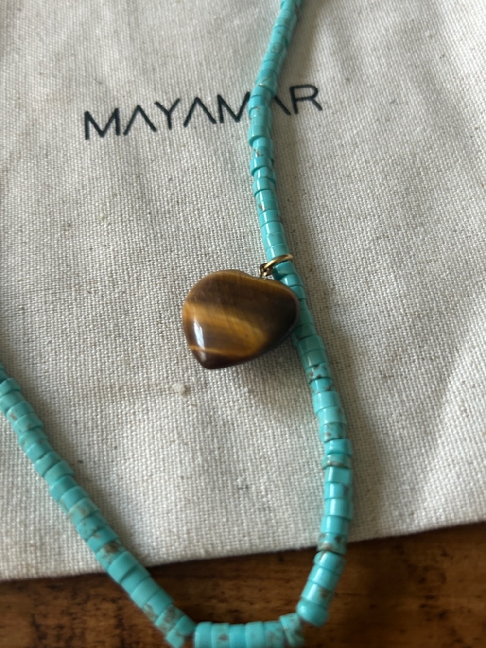 Mayamar Luxurious Turquoise Beaded Necklace Tiger Eye Heart Pendant retail $165 - Picture 6 of 6